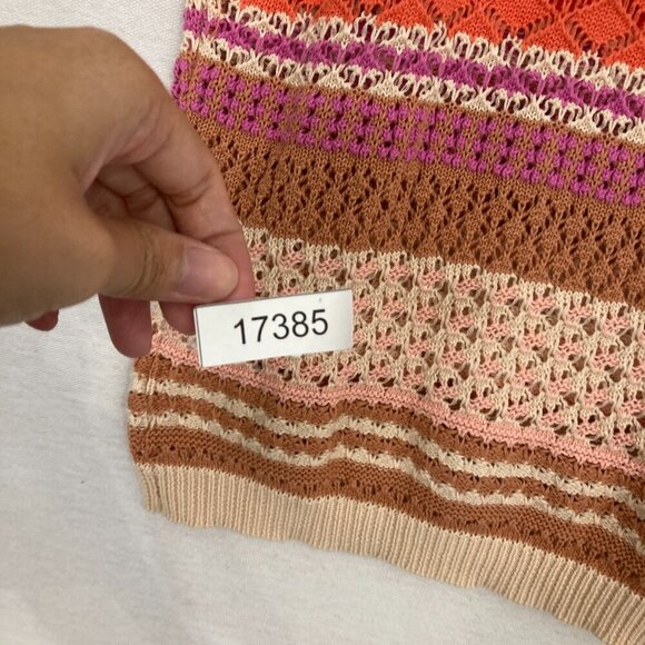 Heartloom Multi Color Striped Open Knit Sleeveless Crochet Knit Top Medium - Picture 9 of 9